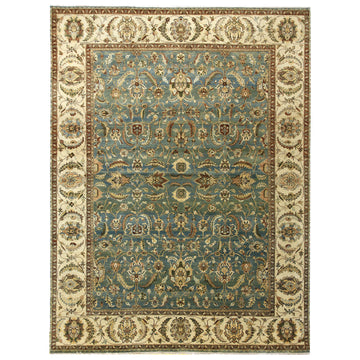 Traditional Wool Teal Blue Handknotted Rug