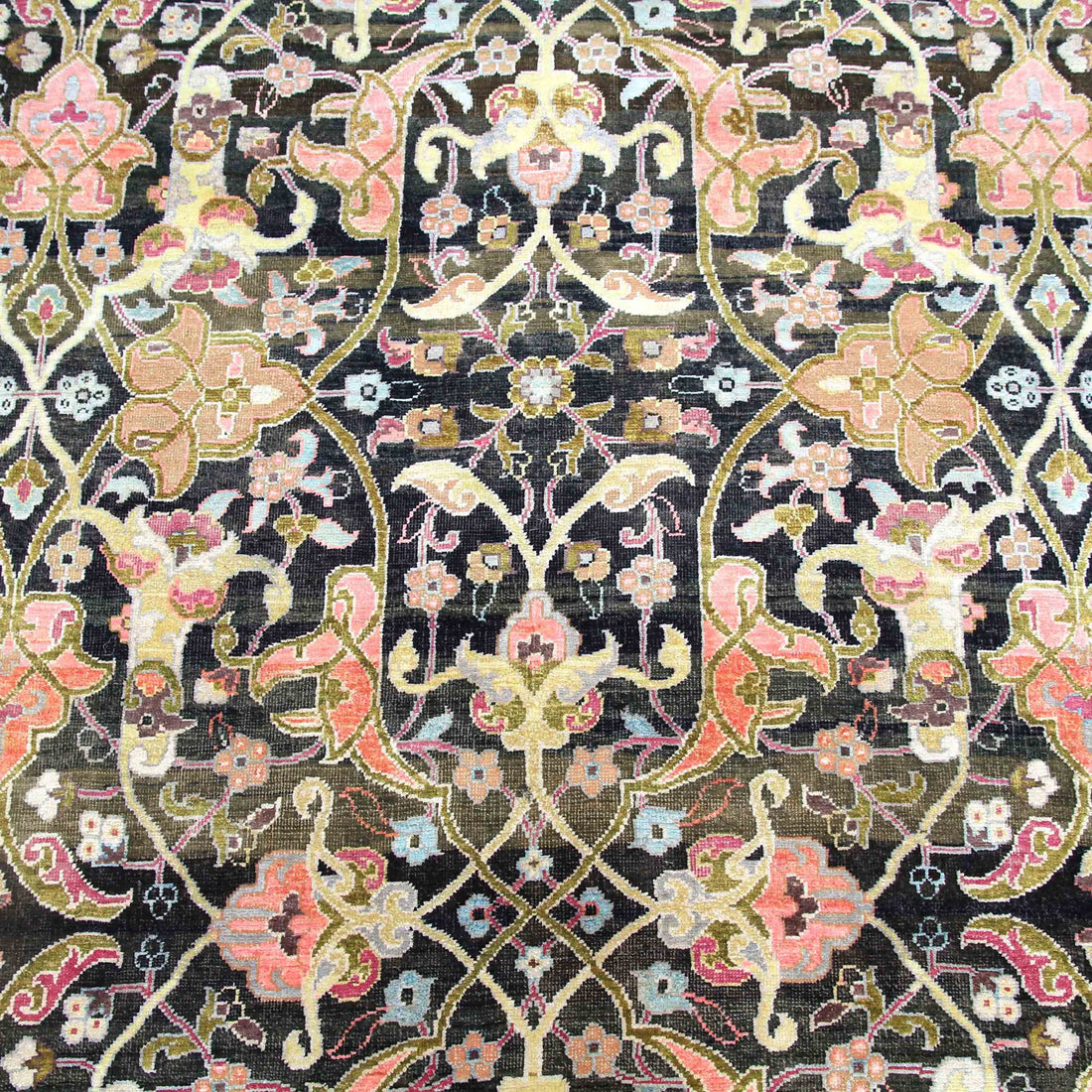 Traditional Wool & Silk Black Handknotted Rug