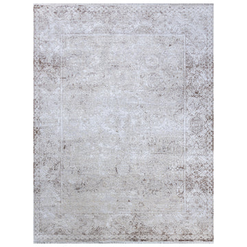 Modern Wool & Silk Grey Handknotted Rug