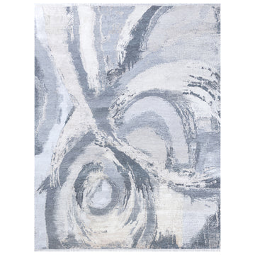 Modern Wool & Silk Grey Handknotted Rug