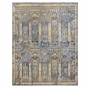 Modern Wool & Silk Grey Handknotted Rug