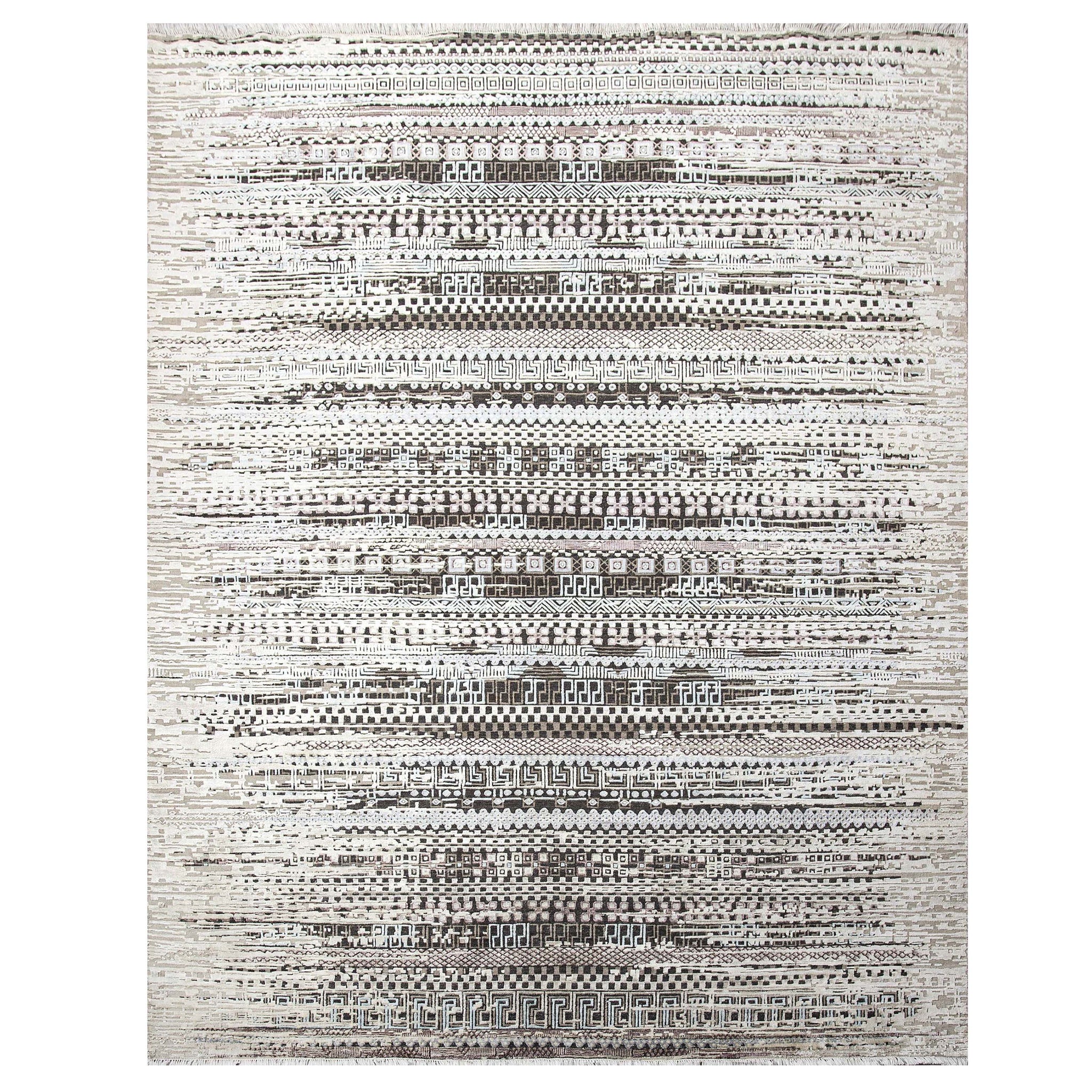 Modern Wool & Silk Brown Handknotted Rug
