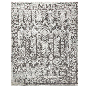 Modern Wool & Silk Grey Handknotted Rug