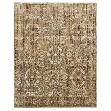 Modern Wool & Silk Brown Handknotted Rug