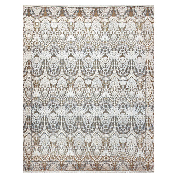 Modern Wool & Silk Rust Handknotted Rug