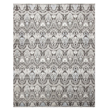 Modern Wool & Silk Grey Handknotted Rug