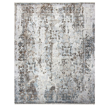 Modern Wool & Silk Grey Handknotted Rug