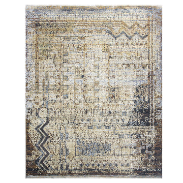 Modern Wool & Silk Light Blue Handknotted Rug