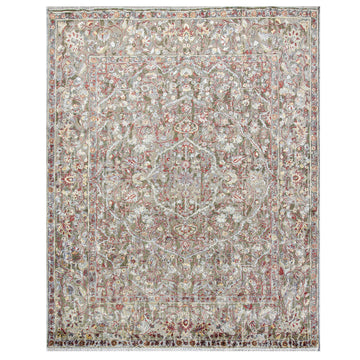 Modern Wool & Silk Green Handknotted Rug