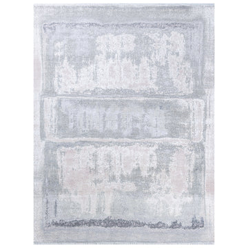 Modern Wool & Silk Grey Handknotted Rug