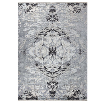 Modern Wool & Silk Light Blue Handknotted Rug