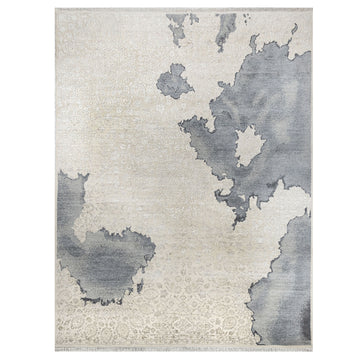 Modern Wool & Silk Cream Handknotted Rug