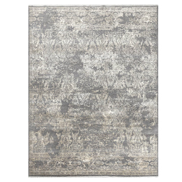 Modern Wool & Silk Grey Handknotted Rug