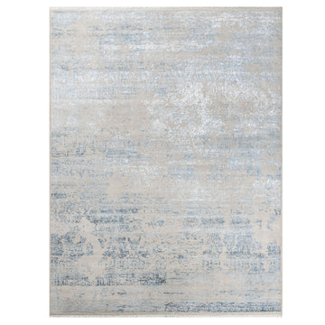 Modern Wool & Silk Light Blue Handknotted Rug