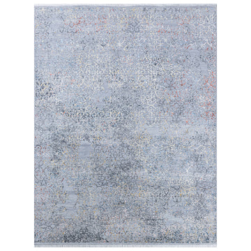 Modern Wool & Silk Grey Handknotted Rug