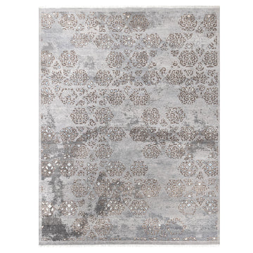 Modern Wool & Silk Grey Handknotted Rug