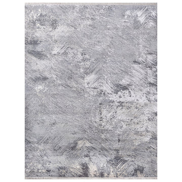 Modern Wool & Silk Grey Handknotted Rug