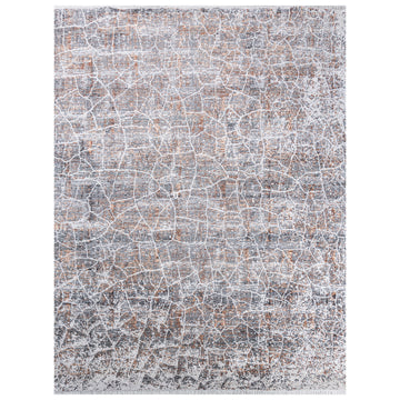 Modern Wool & Silk Grey Handknotted Rug