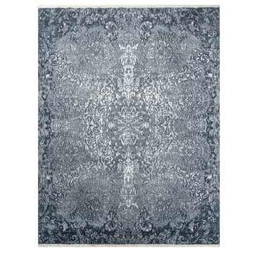 Modern Wool & Silk Light Blue Handknotted Rug