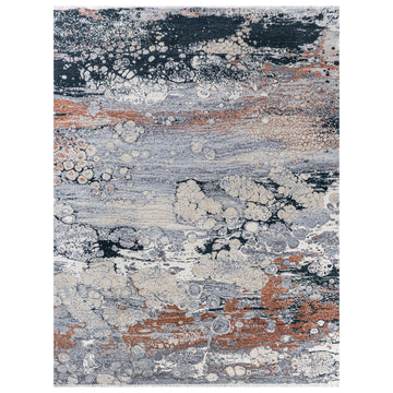 Modern Wool & Silk Rust Handknotted Rug