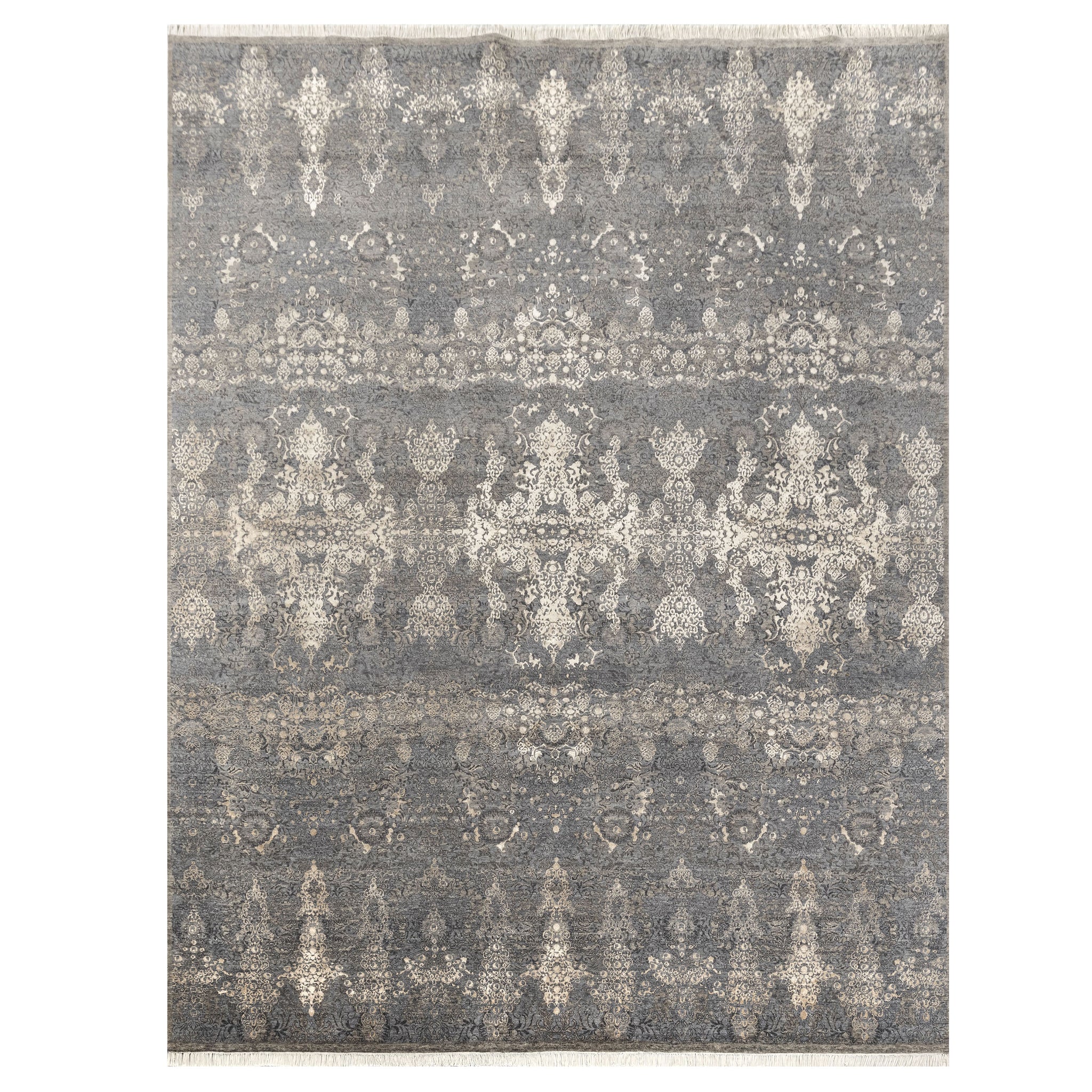 Modern Wool & Silk Grey Handknotted Rug