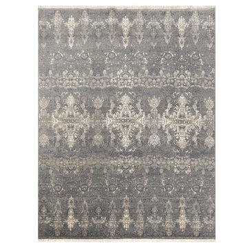 Modern Wool & Silk Grey Handknotted Rug