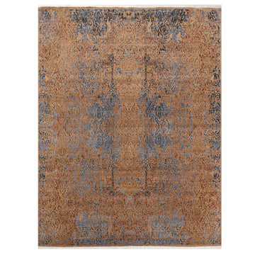 Modern Wool & Silk Rust Handknotted Rug