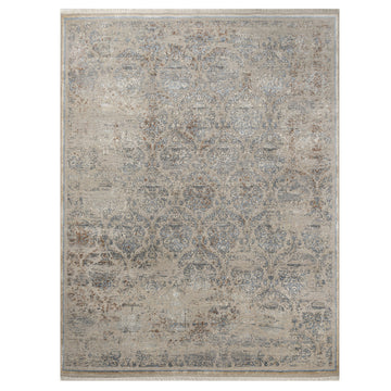 Modern Wool & Silk Beige Handknotted Rug