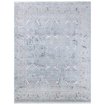 Modern Wool & Silk Grey Handknotted Rug