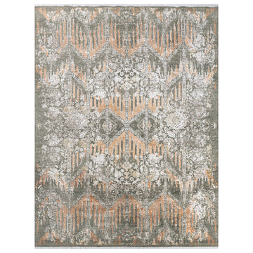 Modern Wool & Silk Green Handknotted Rug