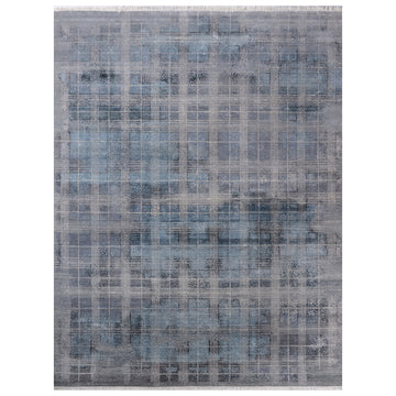 Modern Wool & Silk Grey Handknotted Rug