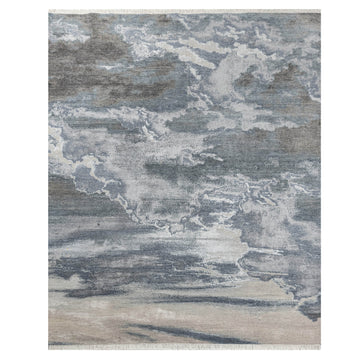 Modern Wool & Silk Grey Handknotted Rug