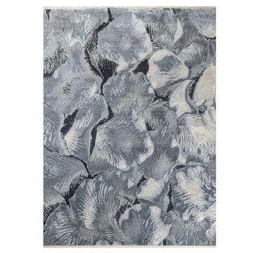 Modern Wool & Silk Light Blue Handknotted Rug