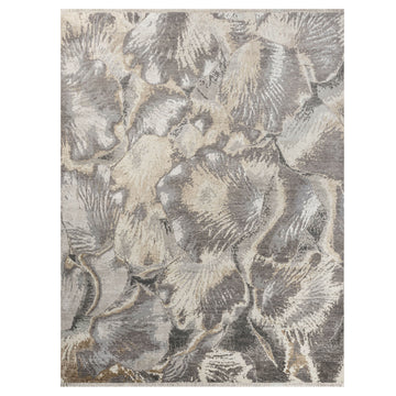 Modern Wool & Silk Grey Handknotted Rug