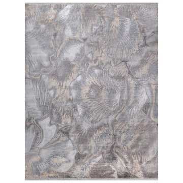 Modern Wool & Silk Grey Handknotted Rug