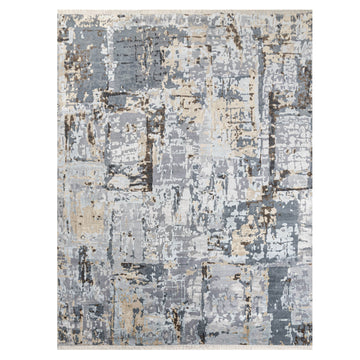 Modern Wool & Silk Grey Handknotted Rug