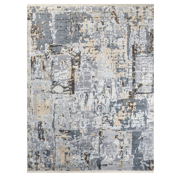 Modern Wool & Silk Grey Handknotted Rug