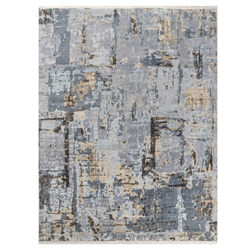 Modern Wool & Silk Grey Handknotted Rug