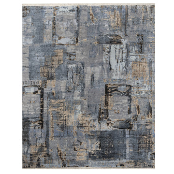 Modern Wool & Silk Grey Handknotted Rug