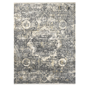 Modern Wool & Silk Grey Handknotted Rug