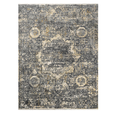 Modern Wool & Silk Grey Handknotted Rug