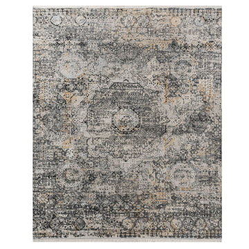 Modern Wool & Silk Grey Handknotted Rug