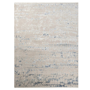 Modern Wool & Silk Cream Handknotted Rug