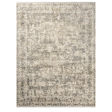 Modern Wool & Silk Beige Handknotted Rug