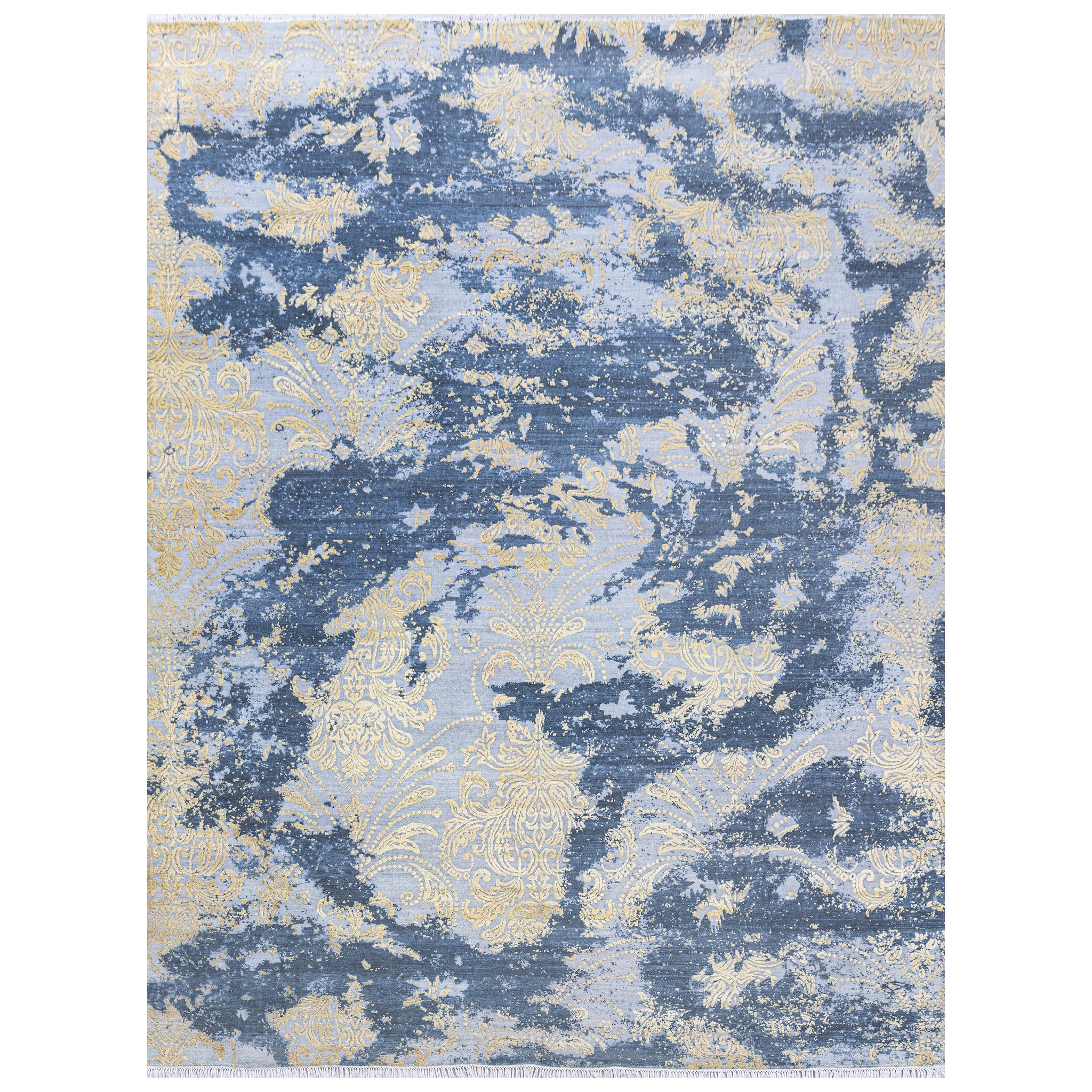 Transitional Wool & Silk Blue Handknotted Rug