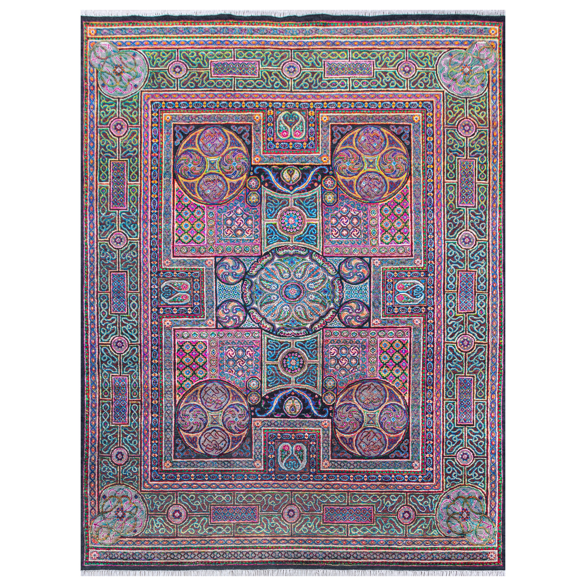 Transitional Wool & Silk Blue Handknotted Rug