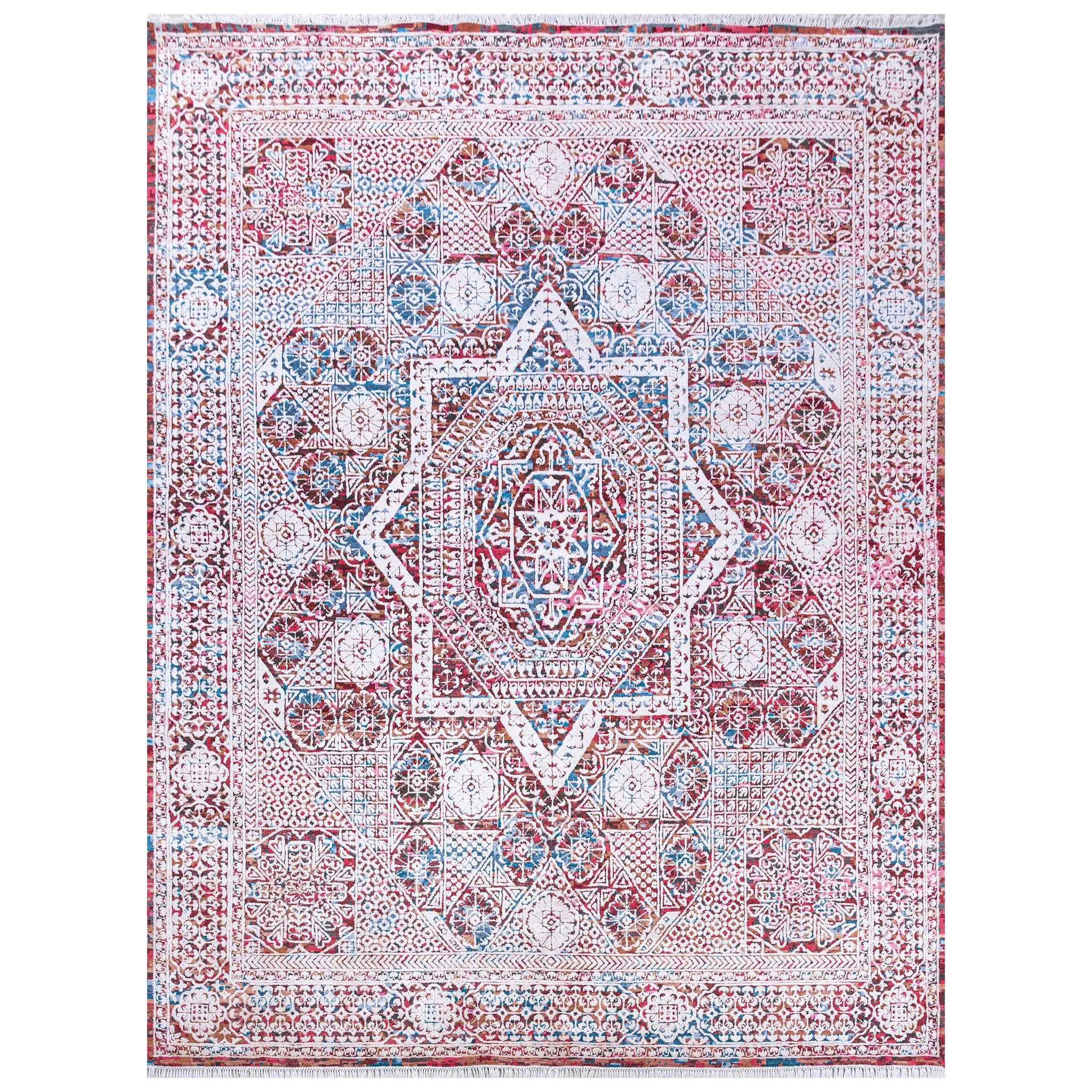 Transitional Wool & Silk Red Handknotted Rug