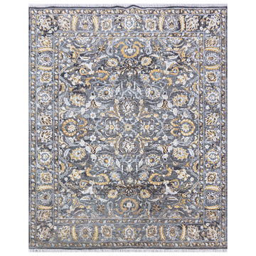 Transitional Wool & Silk Grey Handknotted Rug