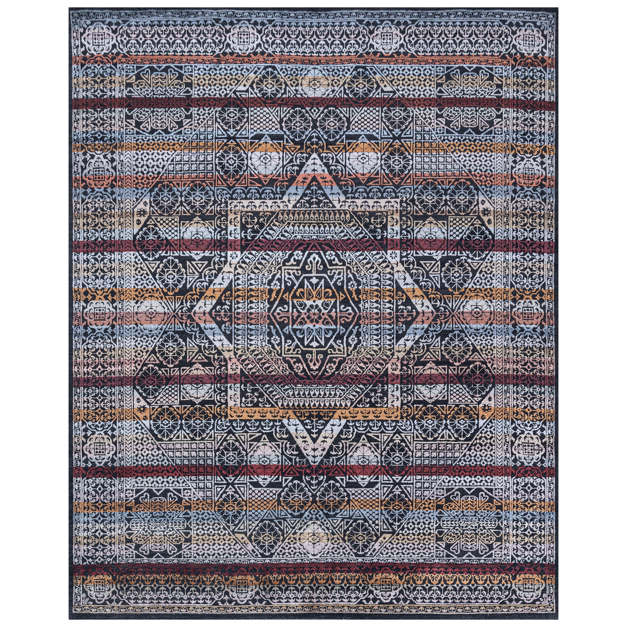 Transitional Wool & Silk Black  Handknotted Rug