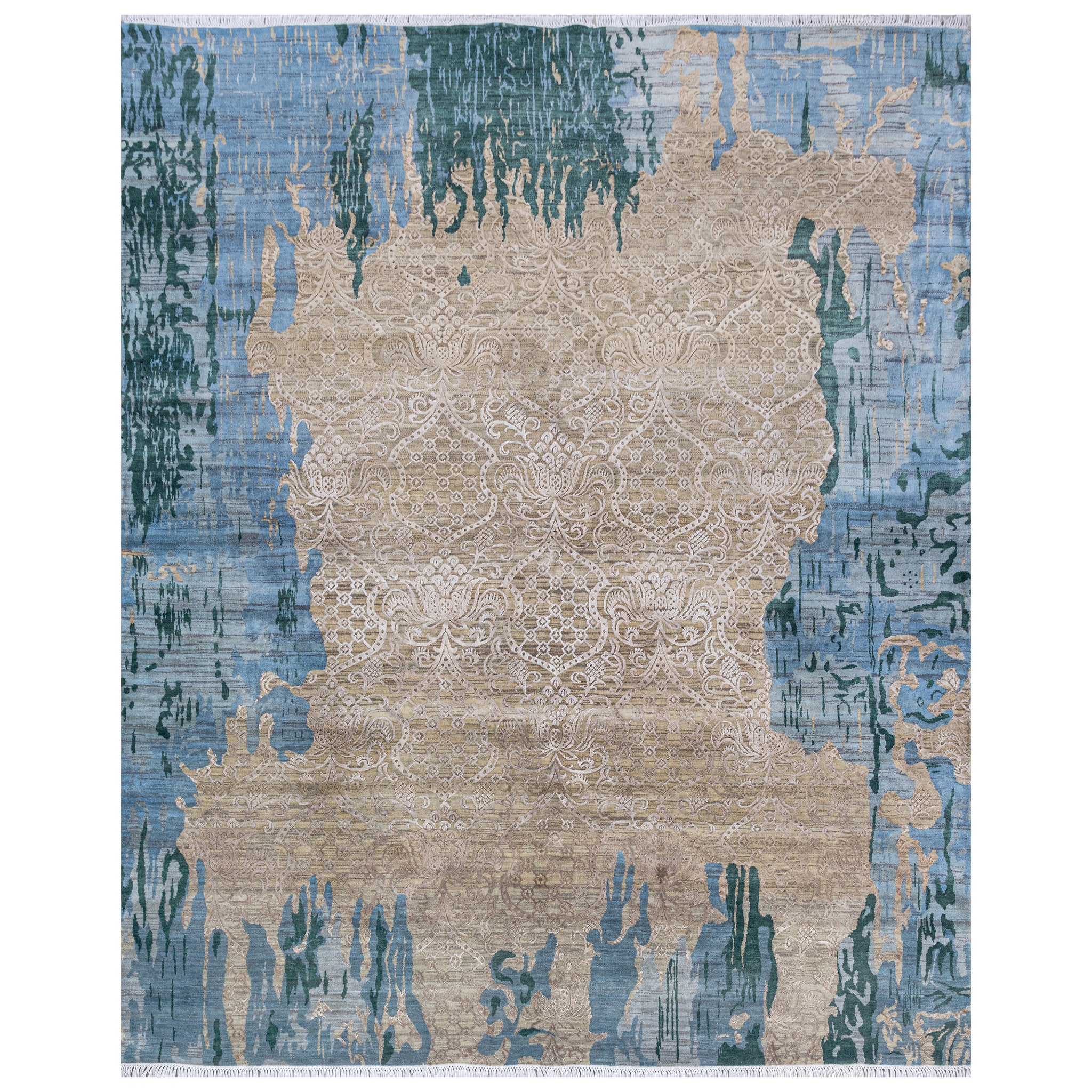 Transitional Wool & Silk Blue Handknotted Rug